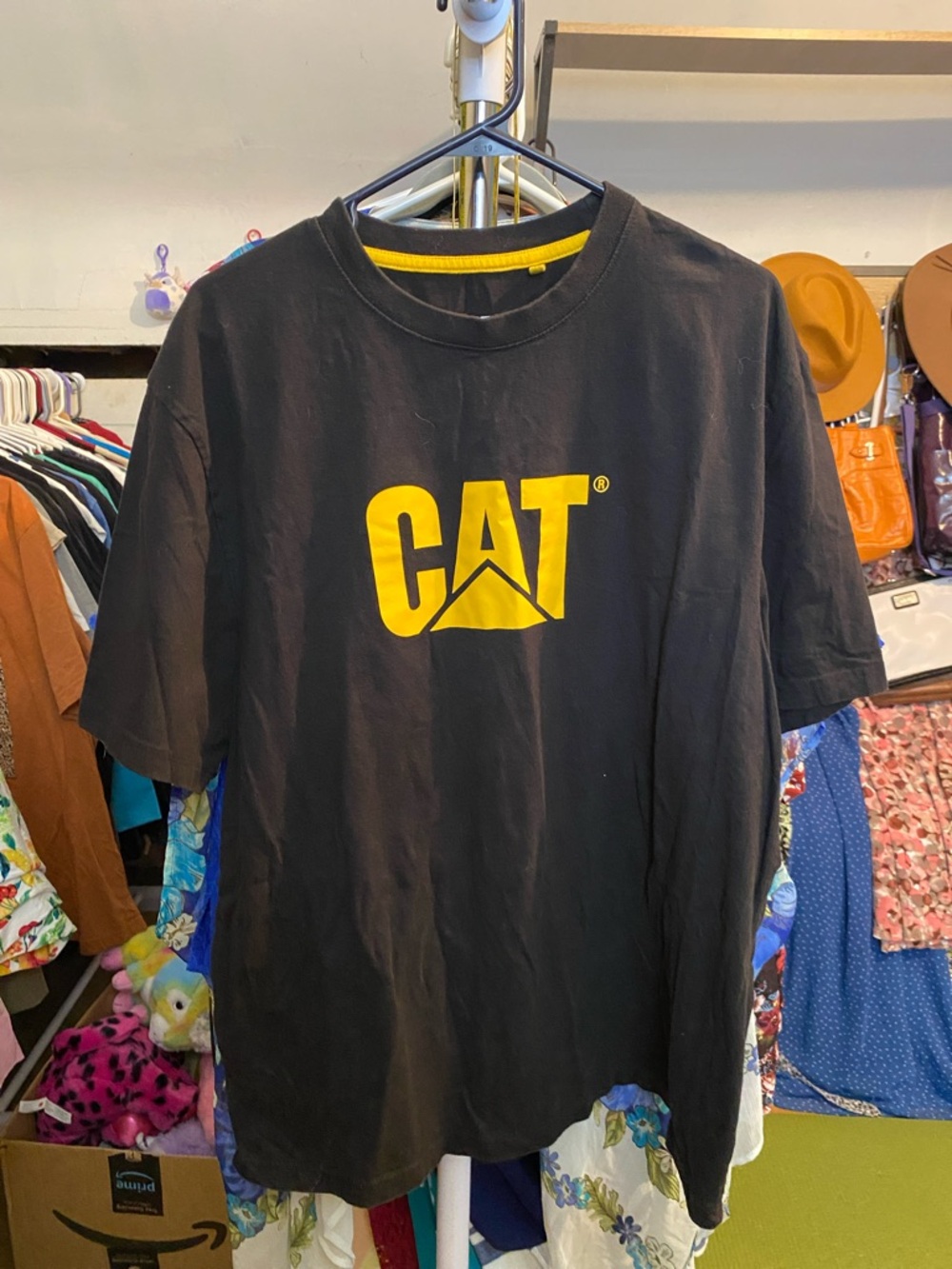 CAT Short Sleeve Logo T-Shirt in Black with Yellow Logo